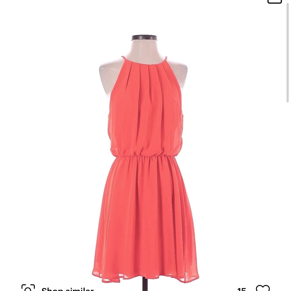 LUSH coral/ peach high neck open back dress